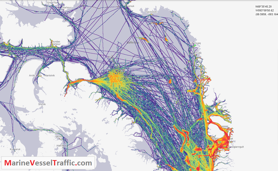 Live Marine Traffic, Density Map and Current Position of ships in BAFFIN BAY